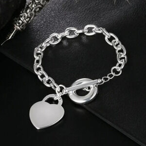 925 Sterling Silver Heart Toggle Chain Bracelet